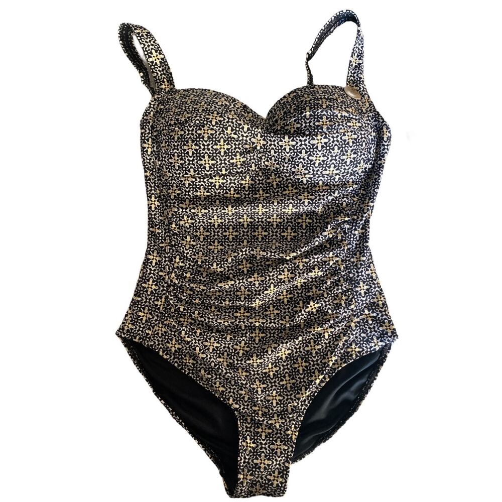 NIPTUCK SWIM One Piece Floral Black Gold Swimsuit Multifit Cup AU 10/ US 6 NWT
